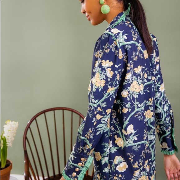 Tuckernuck Night Bloom Twiggy Dress With Green Trim And Gold Buttons - Picture 2 of 9